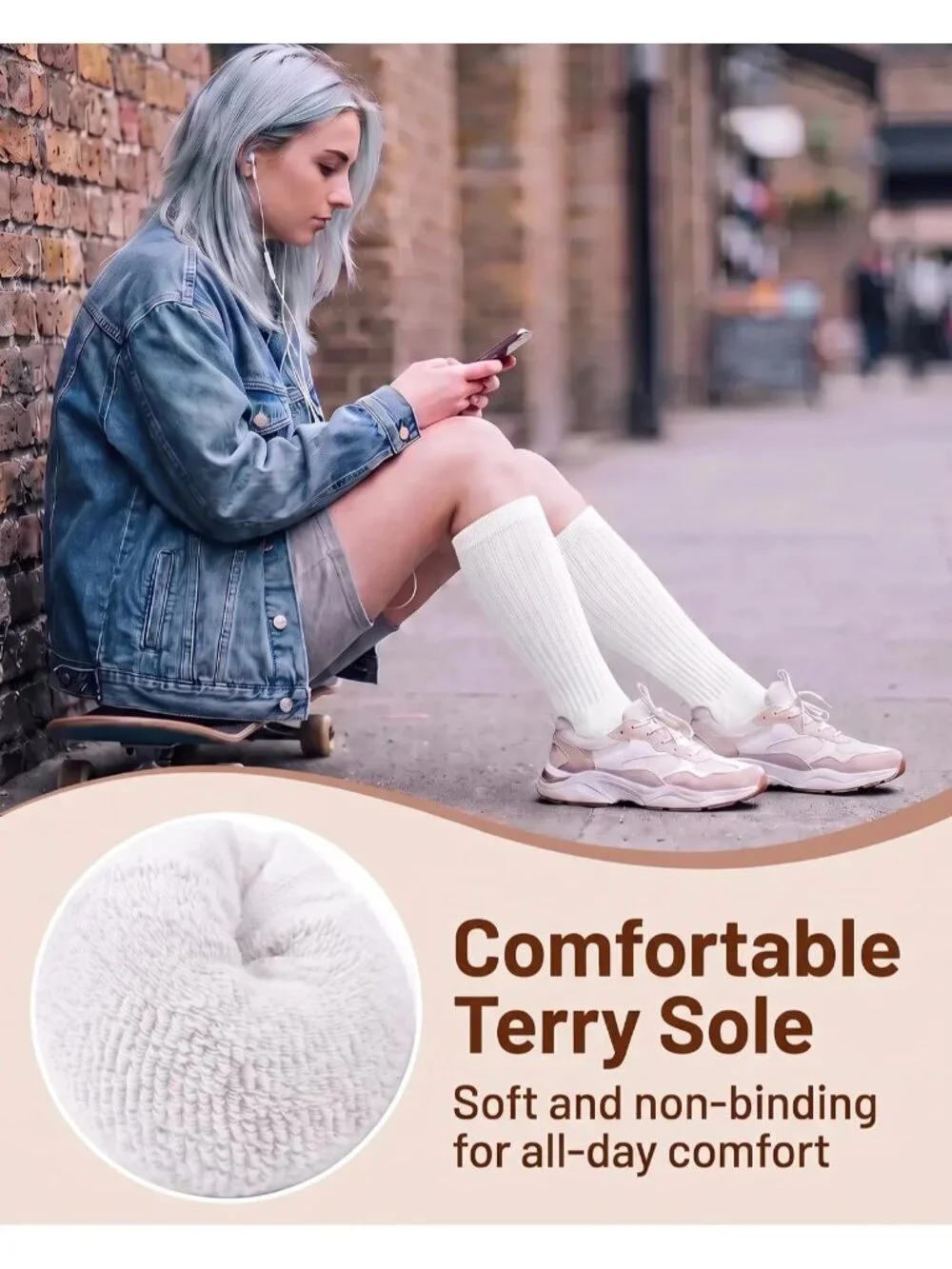 🧦Women's All White 6 Pairs Slouchy Socks Long Knee High Boot Socks